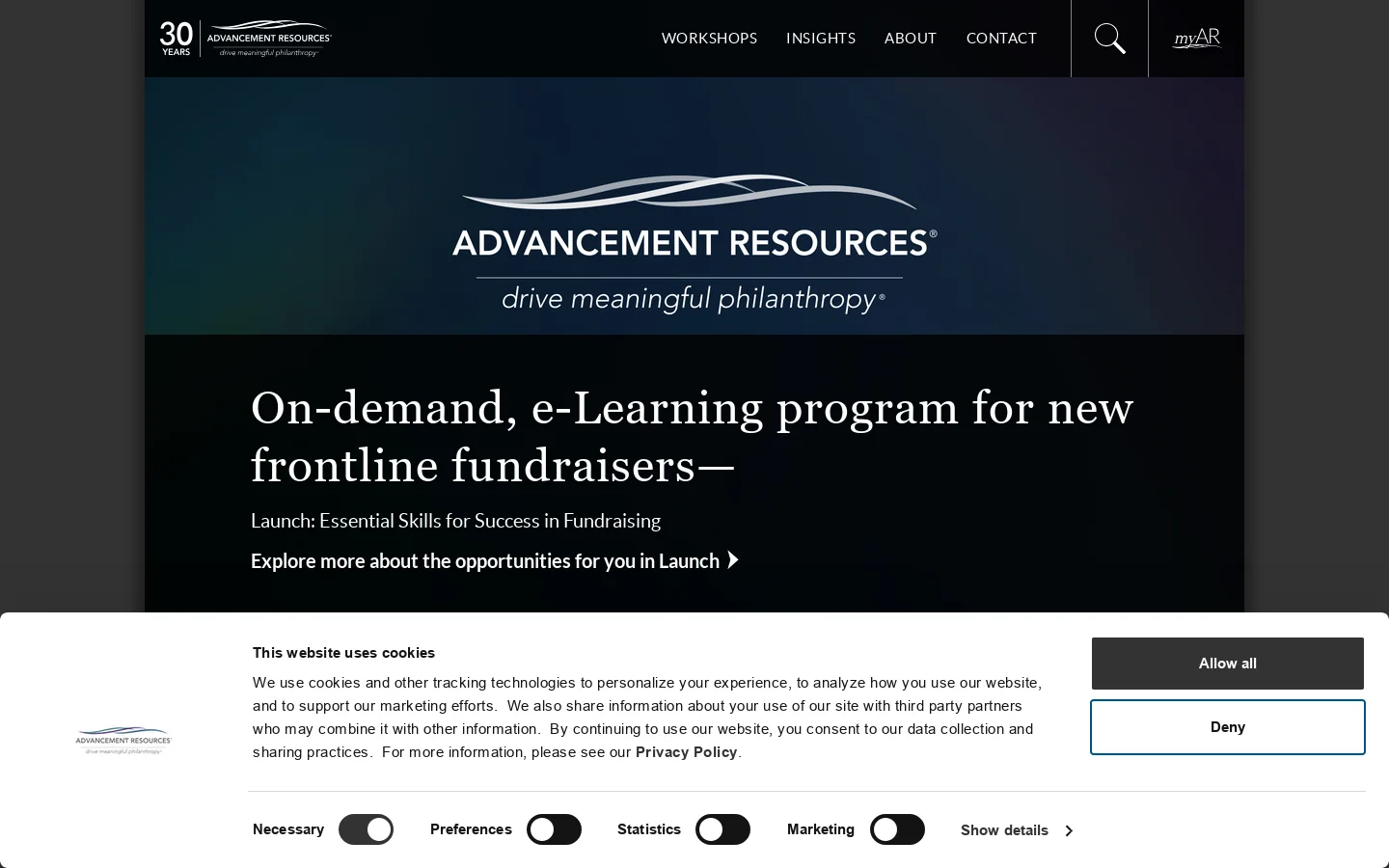 Advancement Resources Homepage screenshot