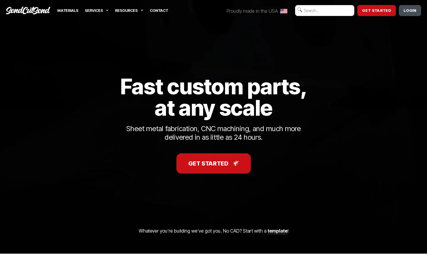 SendCutSend Homepage screenshot