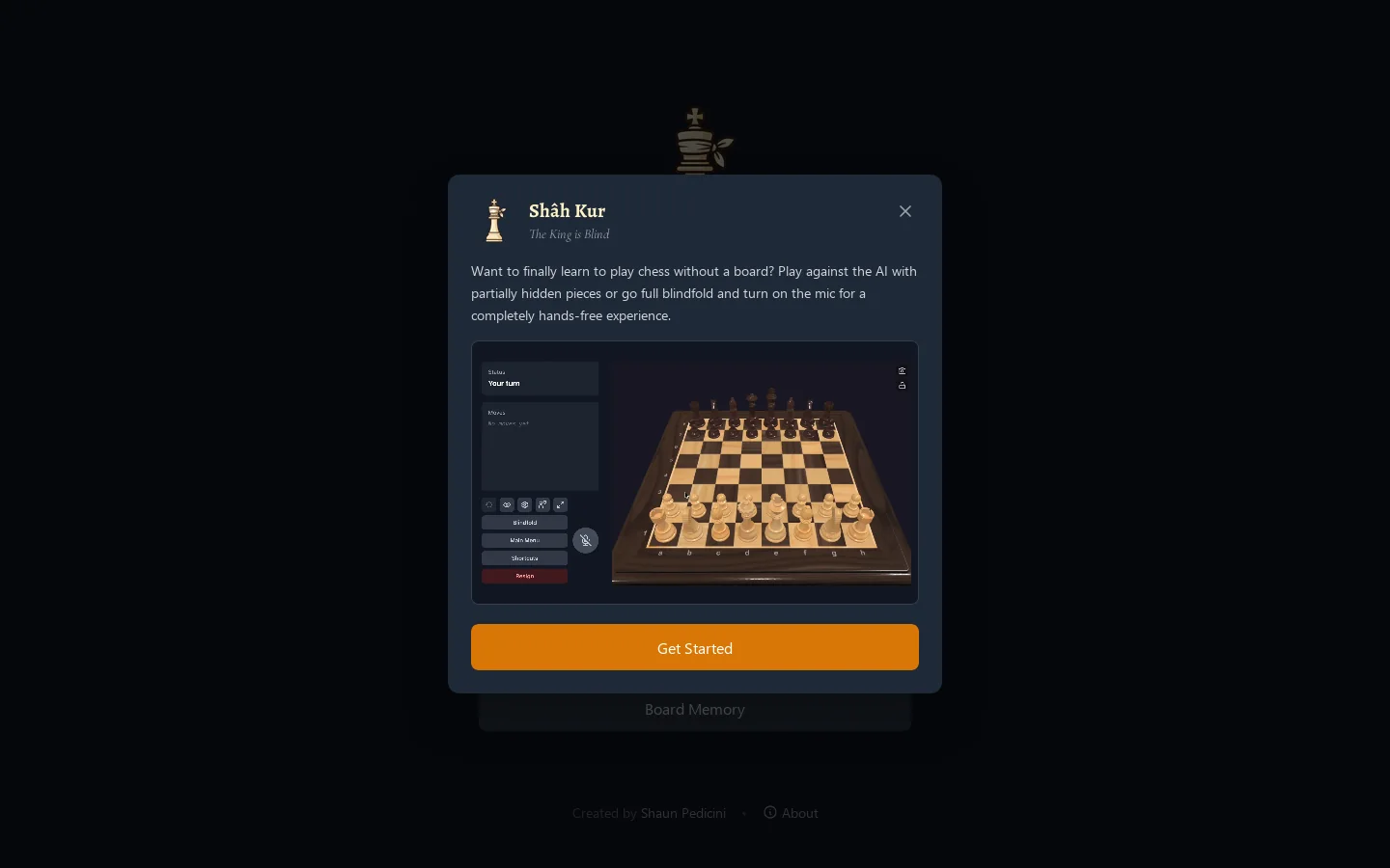 Shâh Kur - Blindfold Chess Training Homepage screenshot