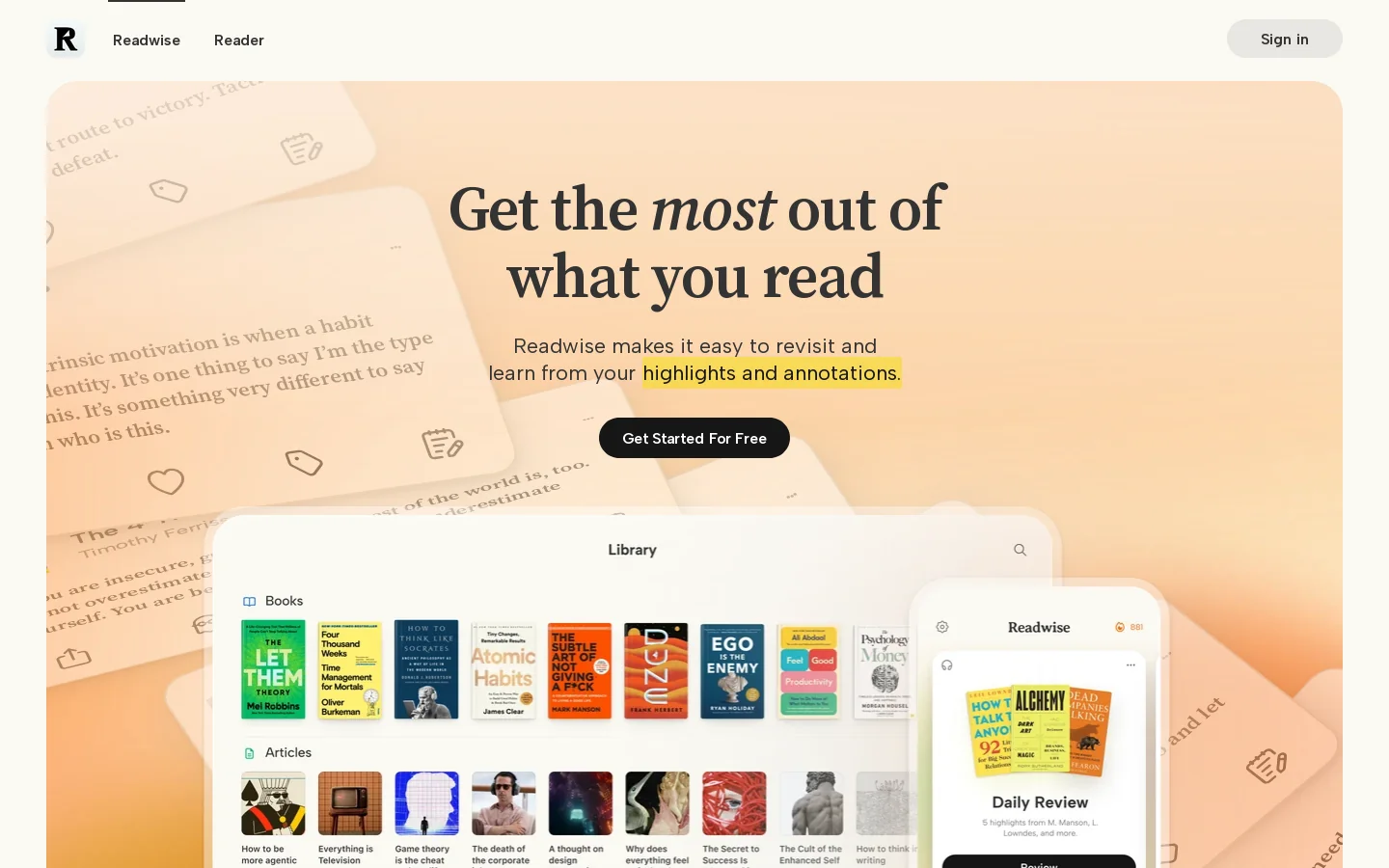 Readwise Homepage screenshot