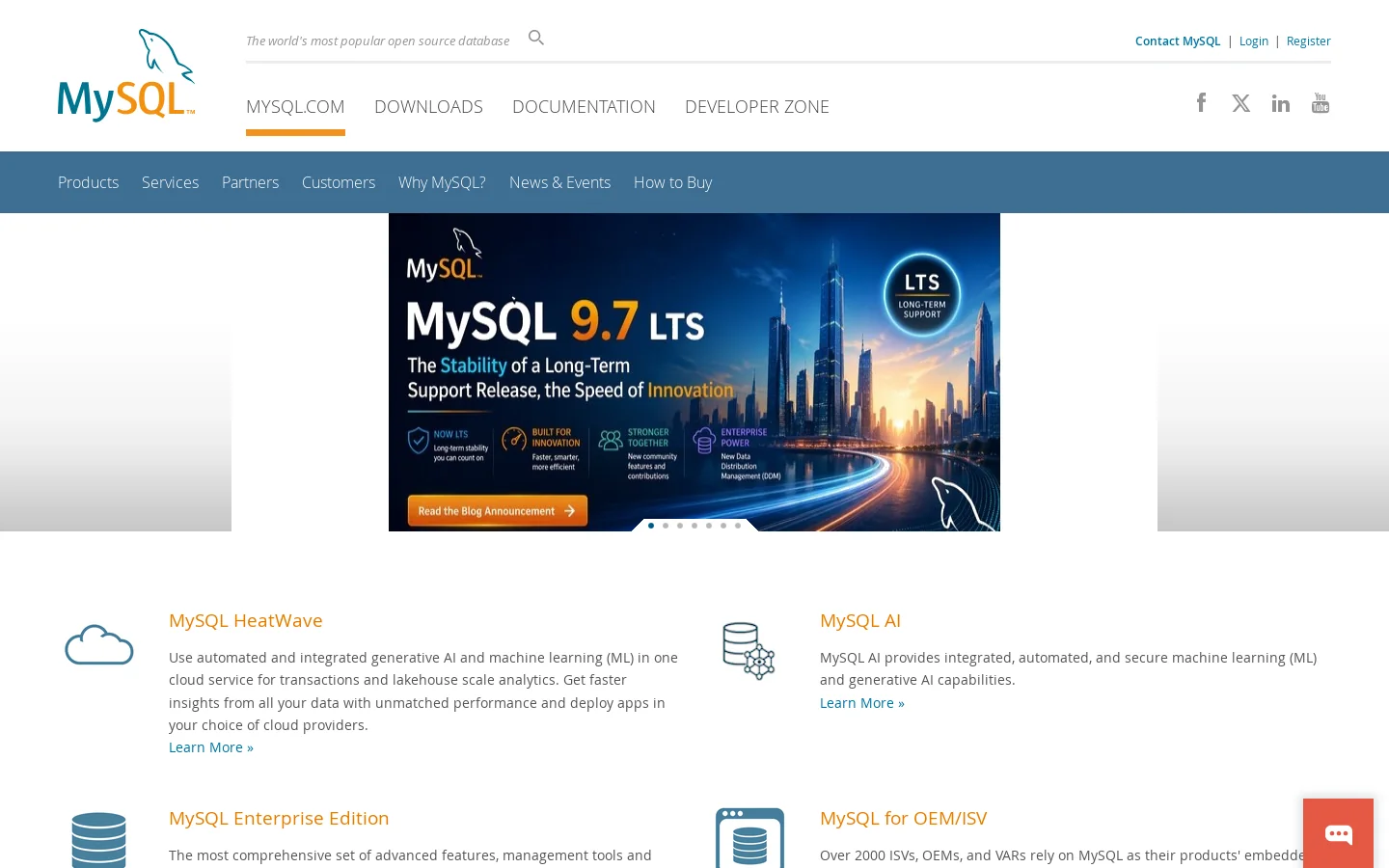 MySQL Homepage screenshot