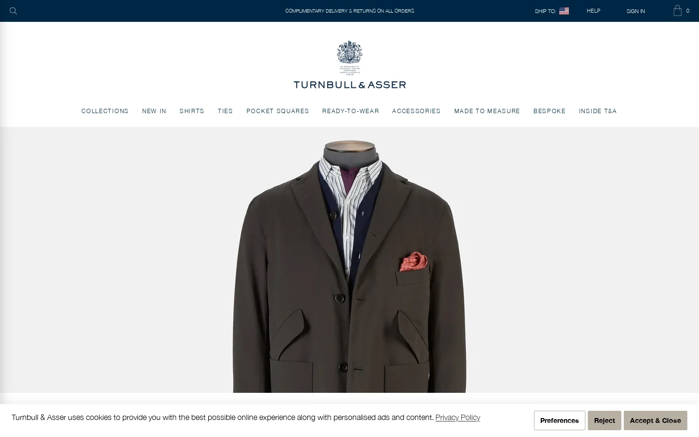 Royal Warrant Shirtmakers | Jermyn Street Shirts | Heritage British Shirts – Turnbull & Asser US Homepage screenshot
