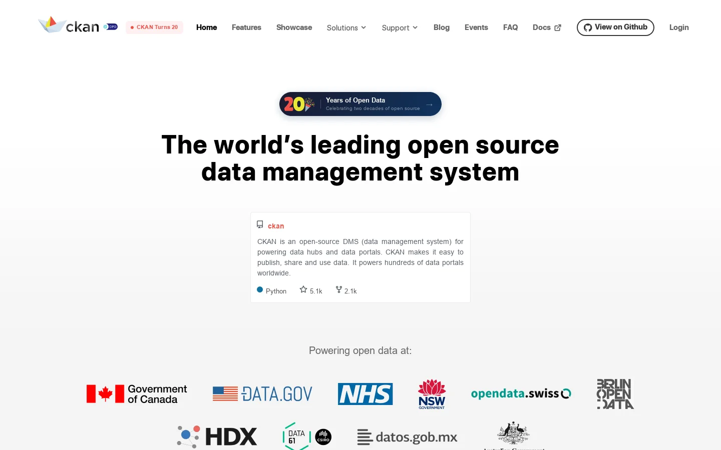 CKAN Homepage screenshot