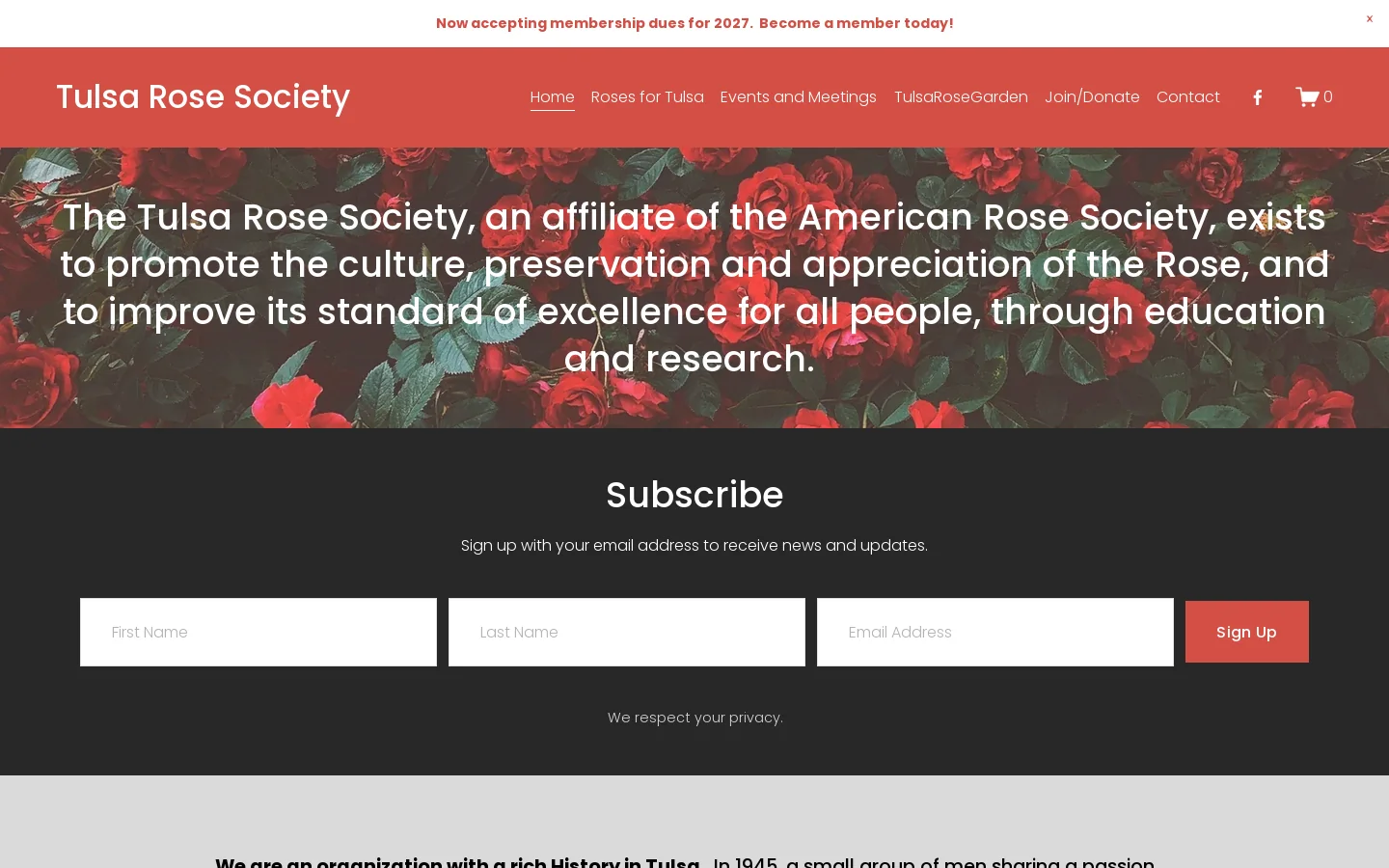 Tulsa Rose Society Homepage screenshot