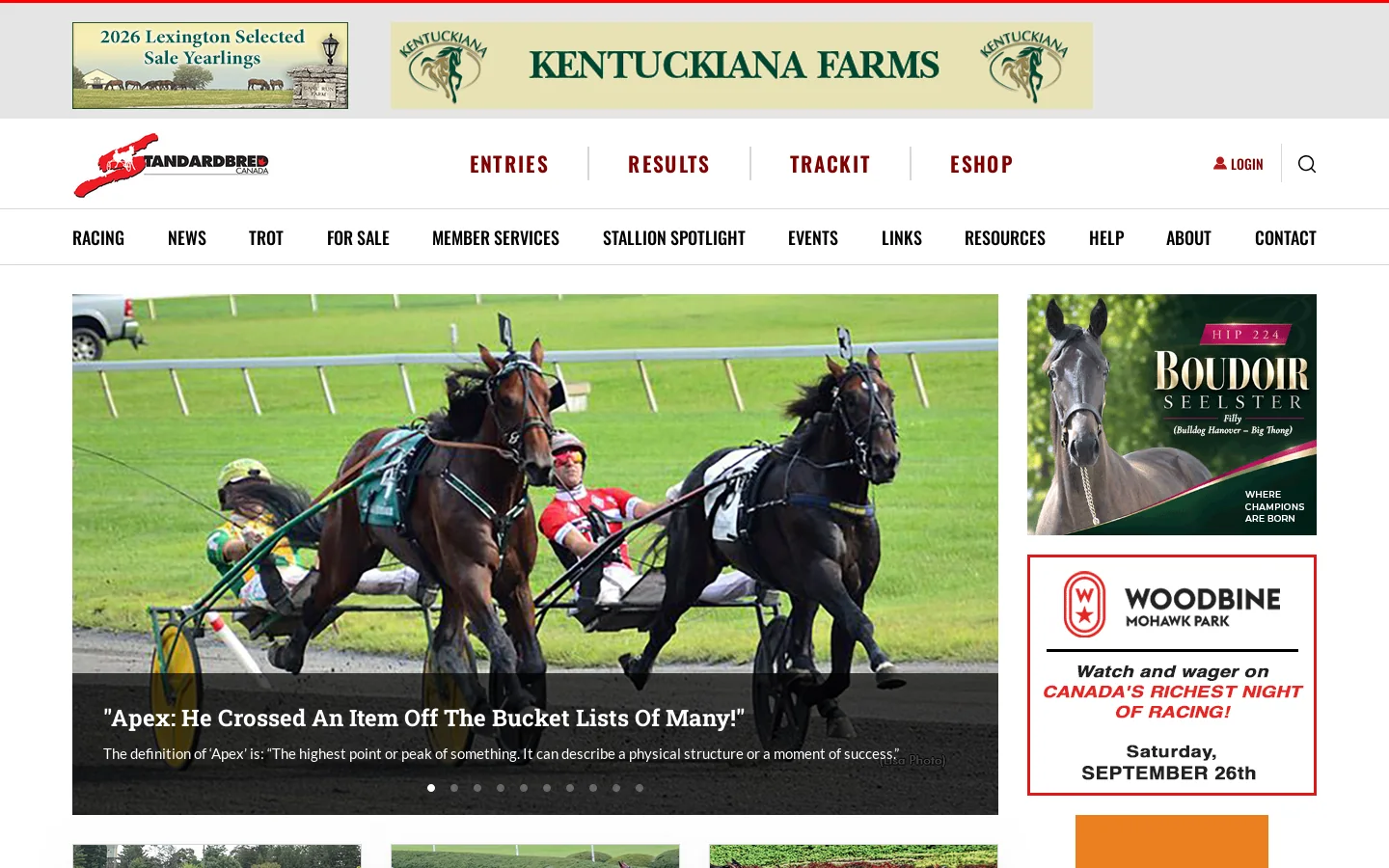 Standardbred Canada Homepage screenshot