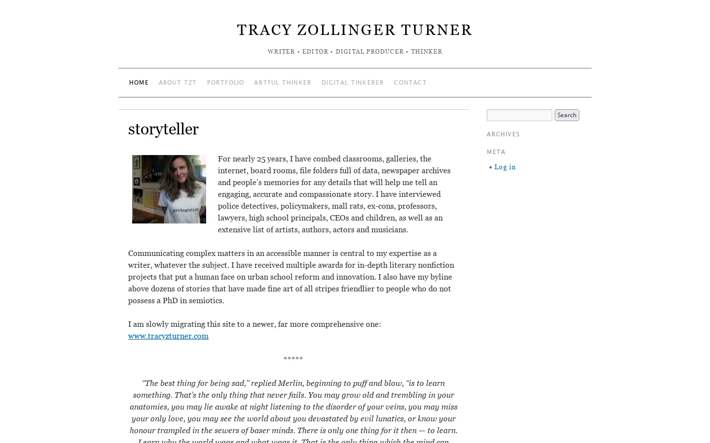 Tracy Zollinger Turner » writer • editor • digital producer • thinker Homepage screenshot
