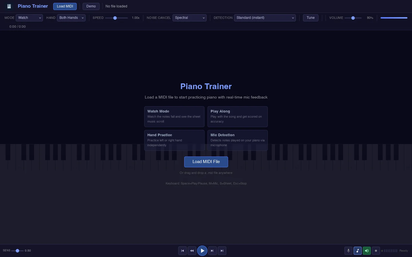 Piano Trainer Homepage screenshot