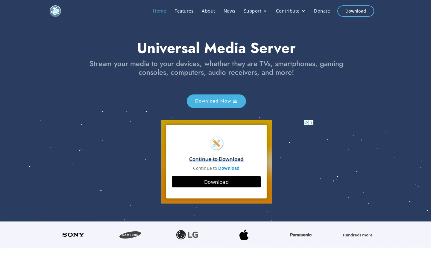 Universal Media Server Homepage screenshot