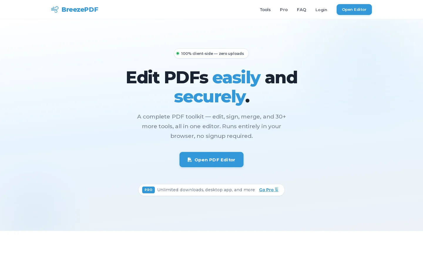 BreezePDF Homepage screenshot