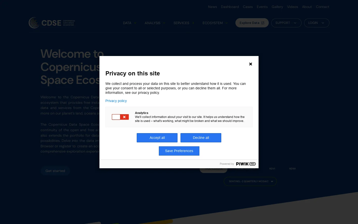 Copernicus Data Space Ecosystem | Europe's eyes on Earth Homepage screenshot