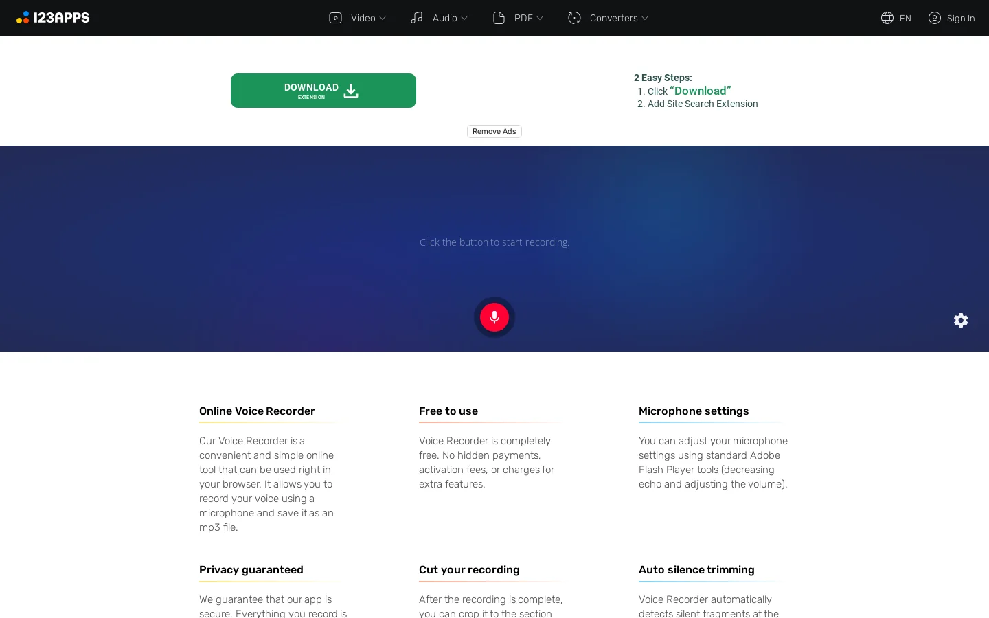 Online Voice Recorder Homepage screenshot