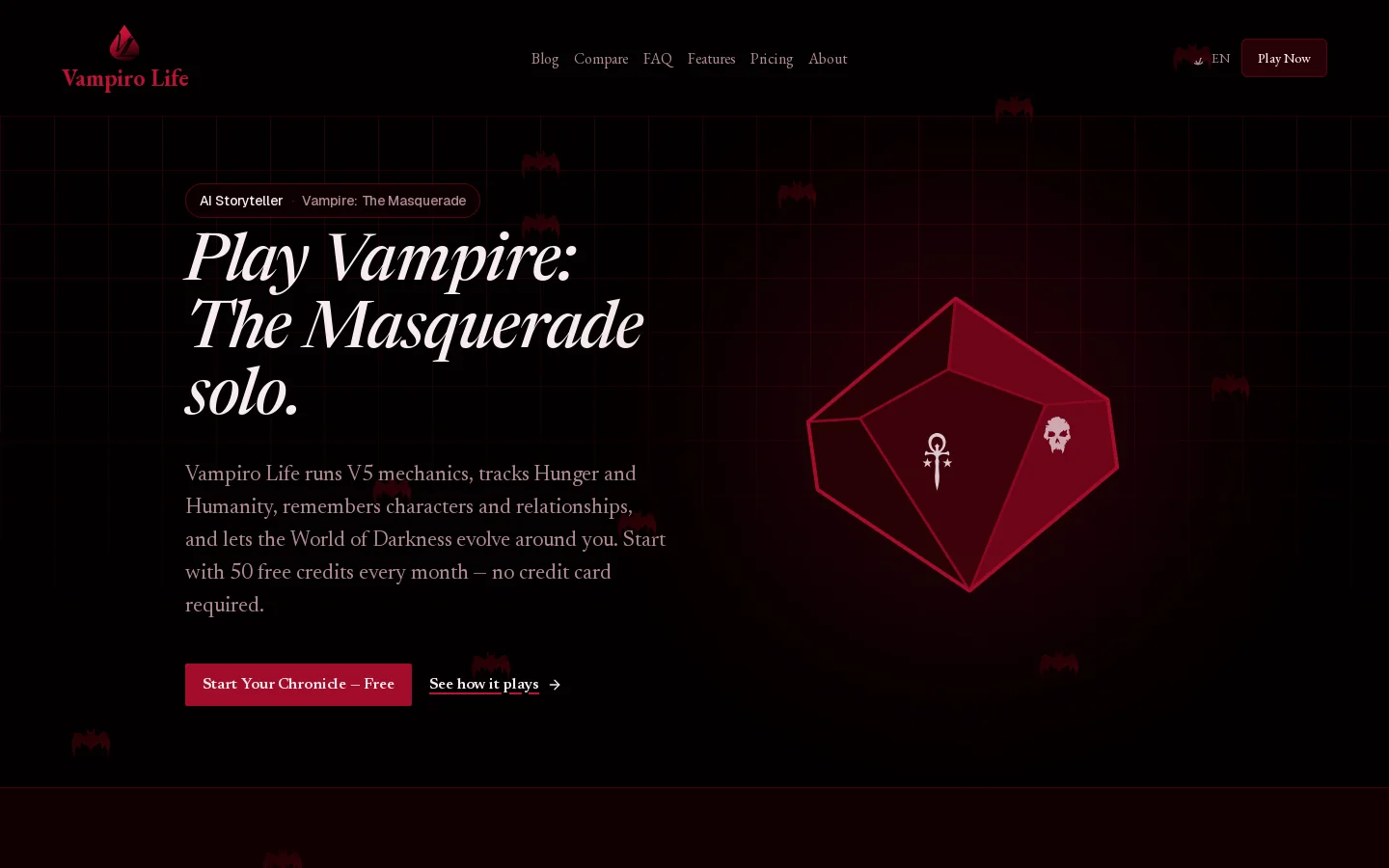 Vampiro Life Homepage screenshot
