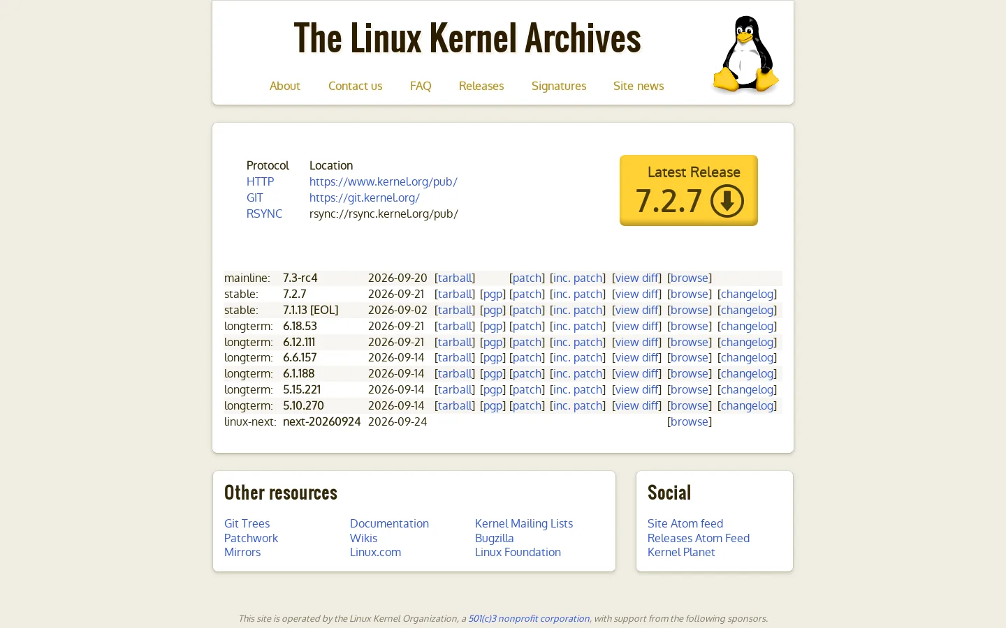 The Linux Kernel Archives Homepage screenshot
