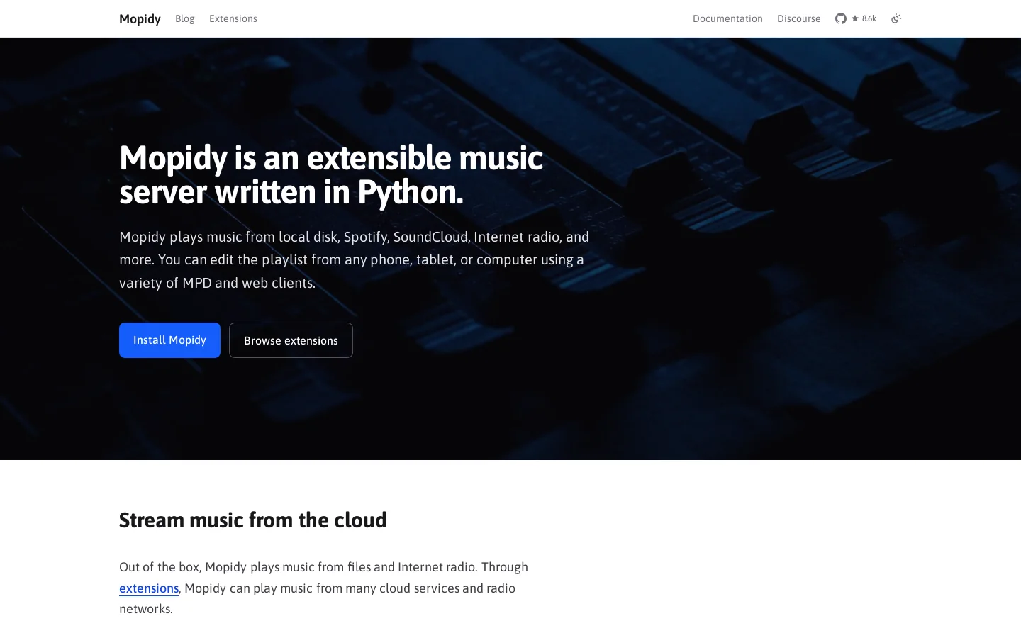 Mopidy Homepage screenshot