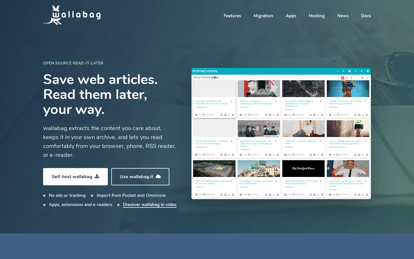 wallabag Homepage screenshot