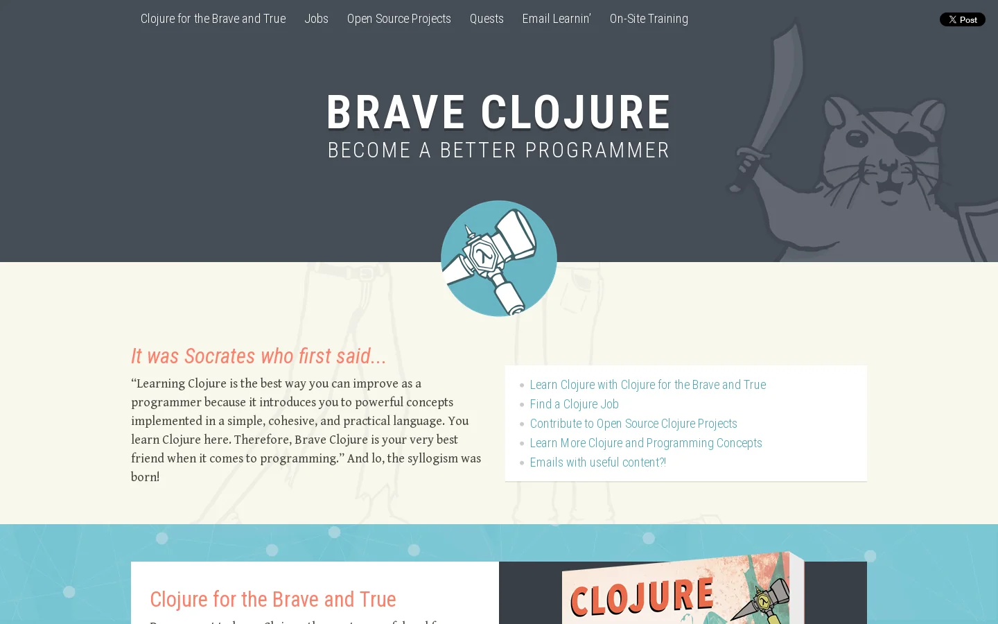 Learn to Program the World's Most Bodacious Language with Clojure for the Brave and True Homepage screenshot