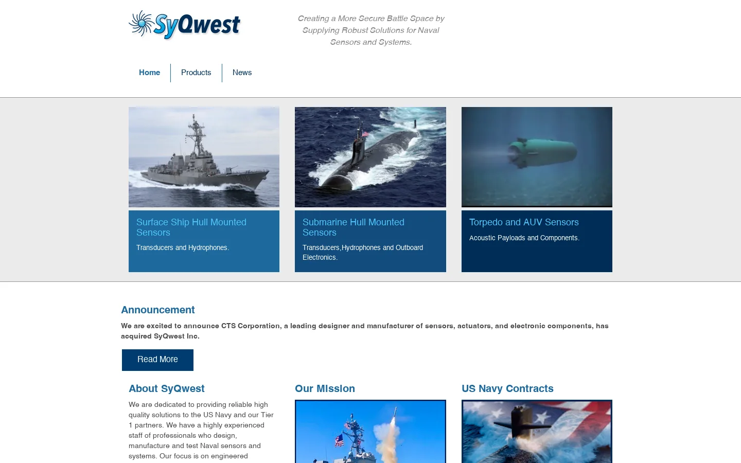 Creating a More Secure Battle Space by Supplying Robust Solutions for Naval Sensors and Systems Homepage screenshot