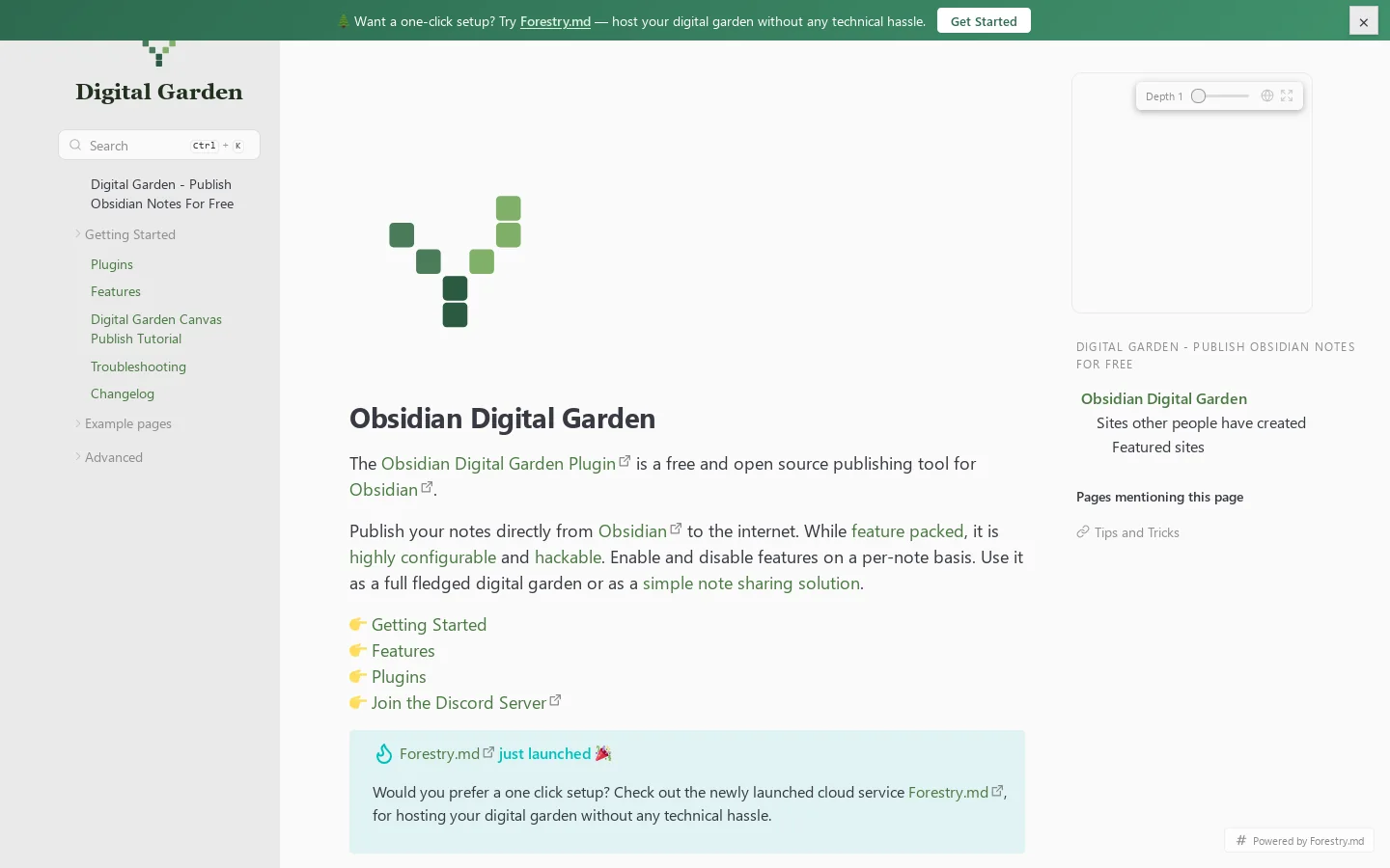 Digital Garden - Publish Obsidian Notes For Free Homepage screenshot
