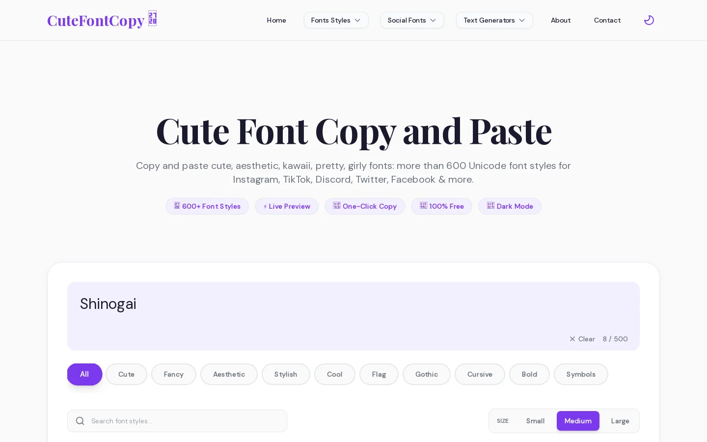 Cute Font 𝓒𝓸𝓹𝔂 𝓪𝓷𝓭 𝓟𝓪𝓼𝓽𝓮 | 600+ Aesthetic & Fancy Text Styles Homepage screenshot