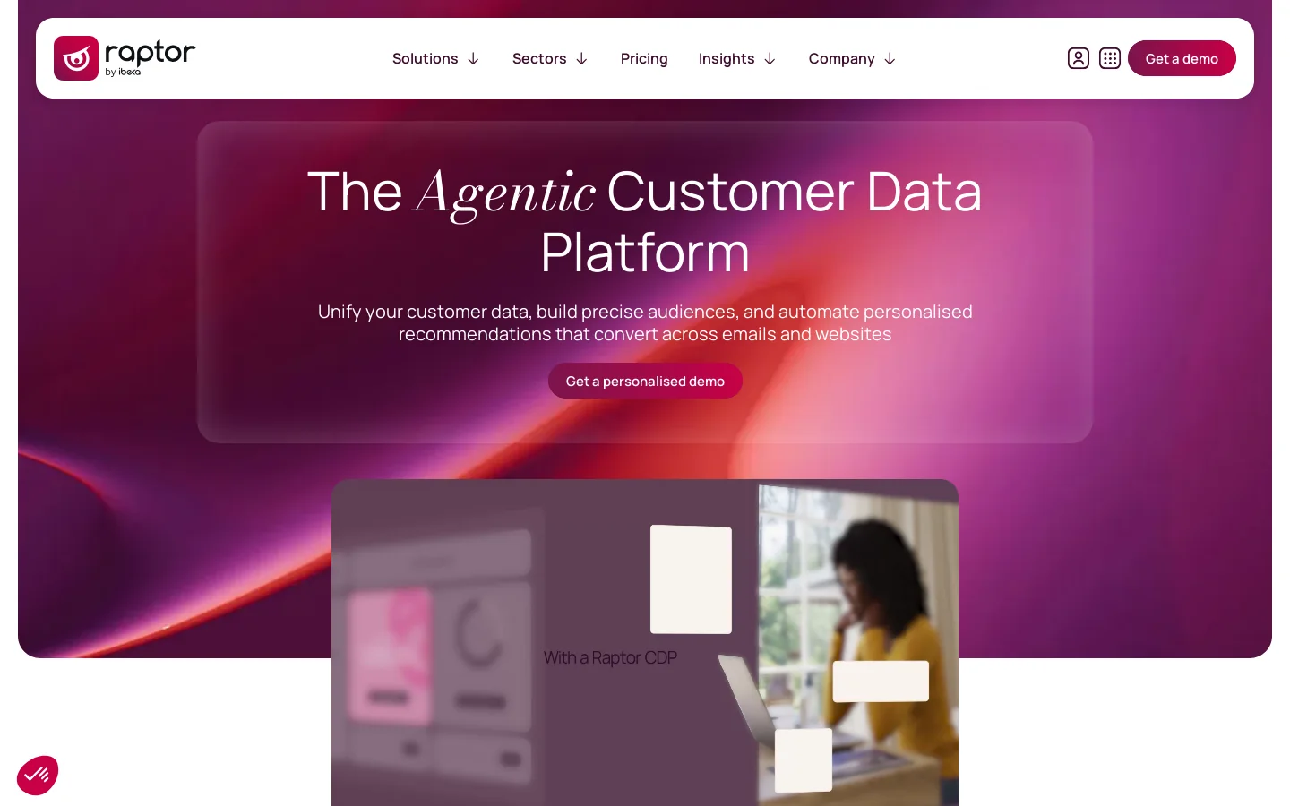 The Agentic Customer Data Platform | Raptor Homepage screenshot