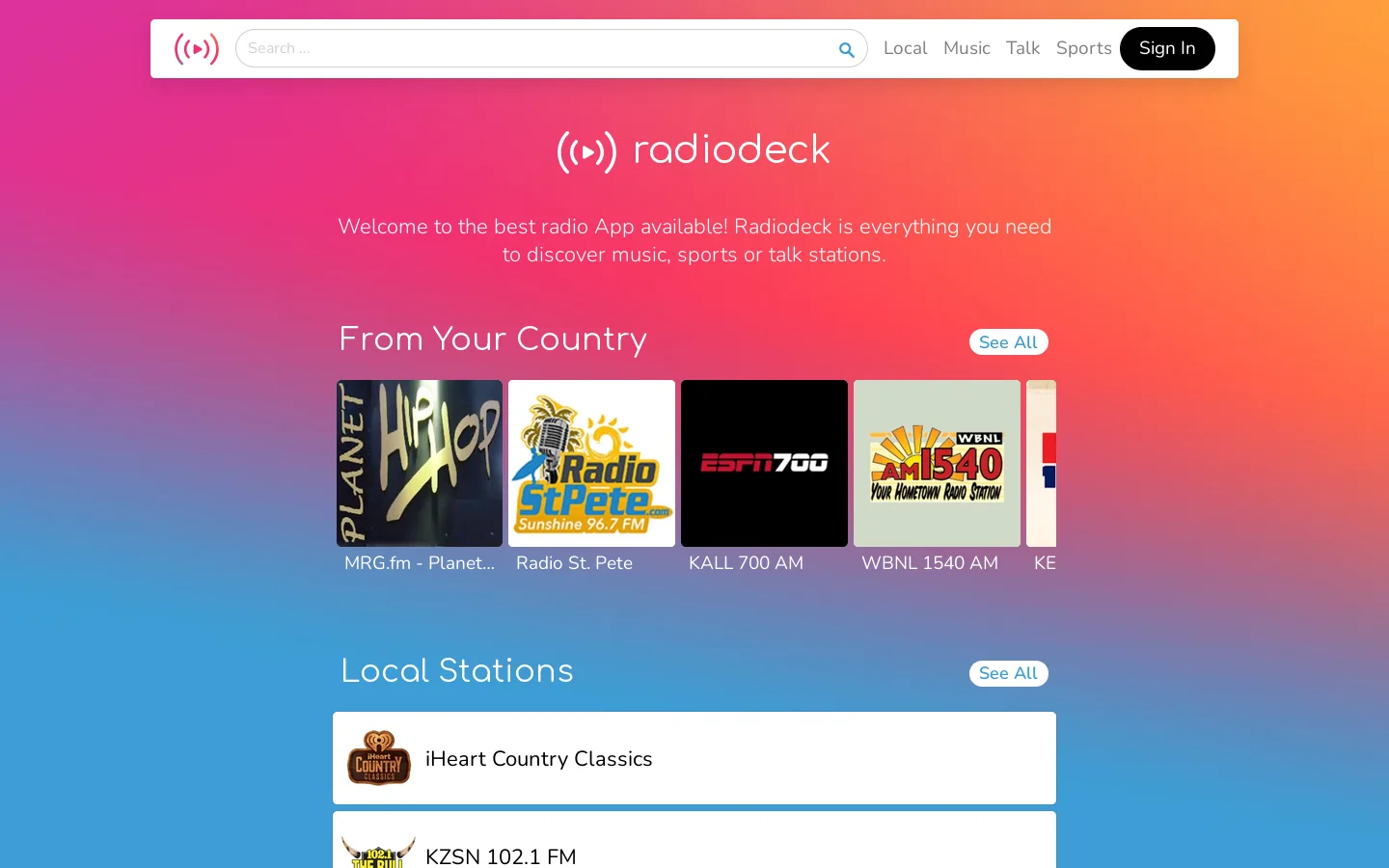 radiodeck Homepage screenshot