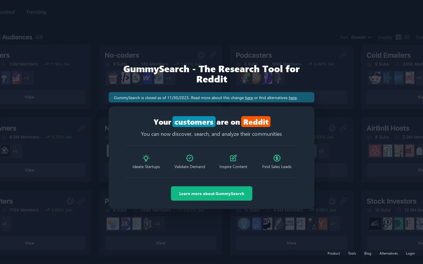 GummySearch for Reddit Homepage screenshot