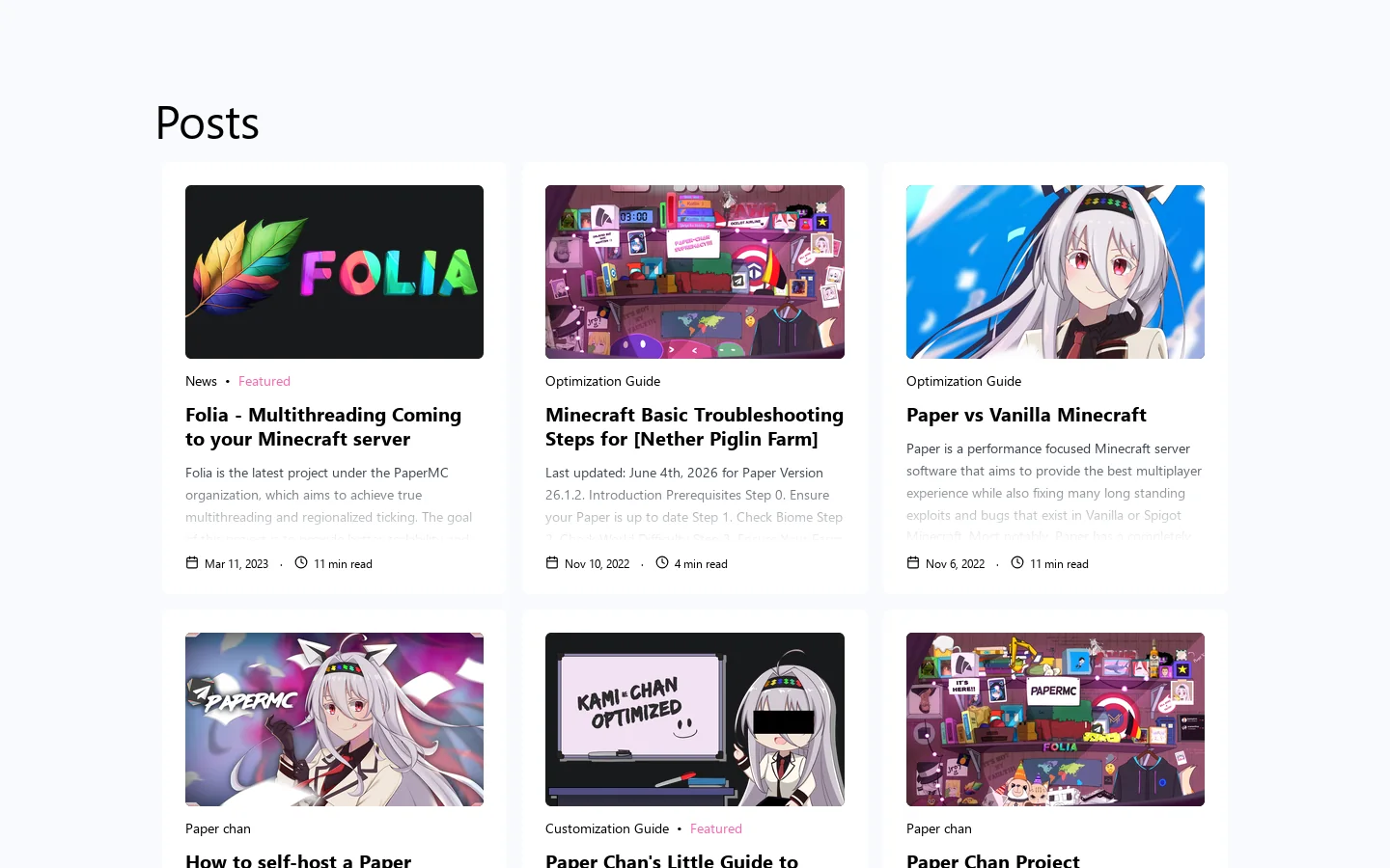 Paper Chan Posts Homepage screenshot