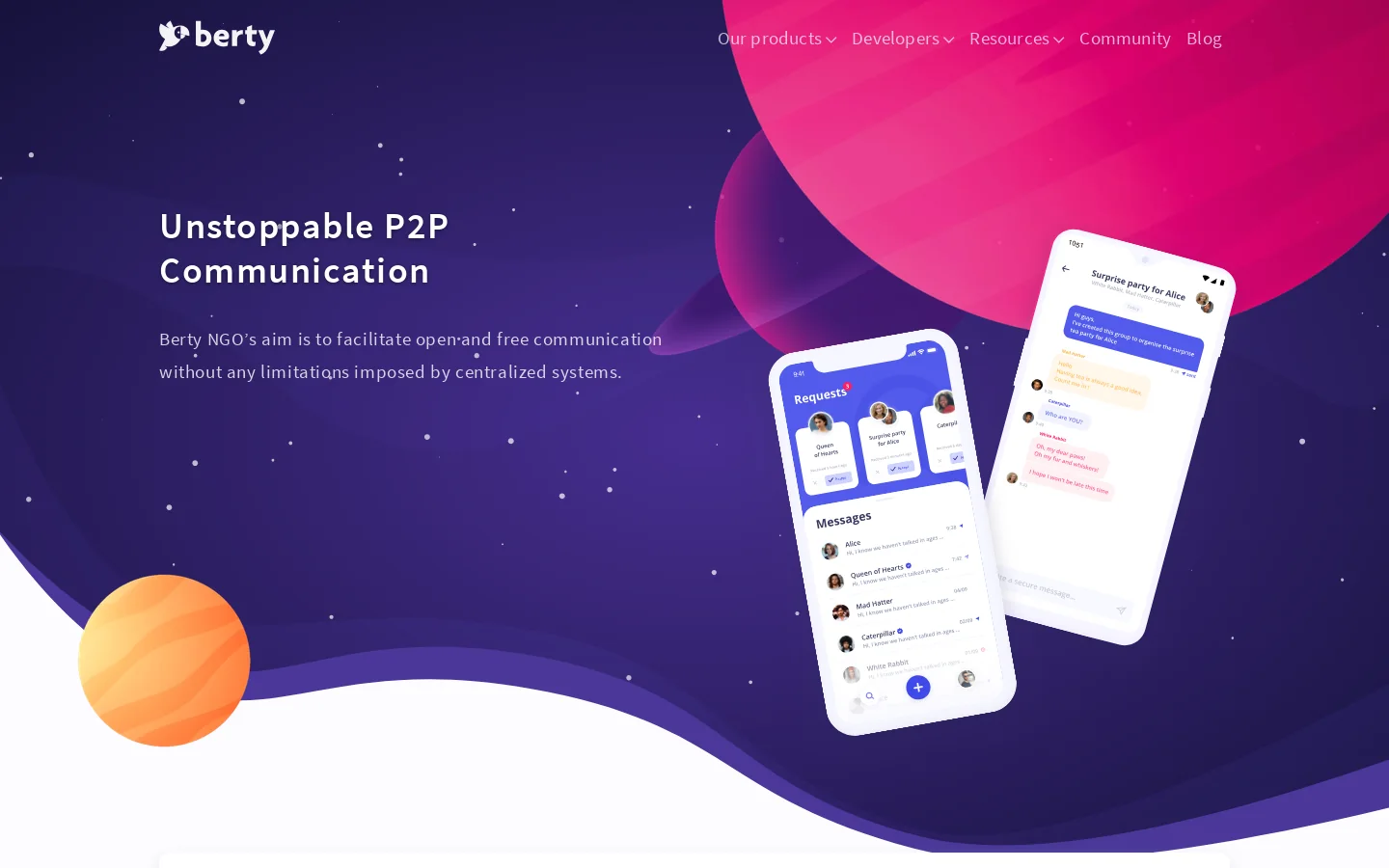 Berty Homepage screenshot