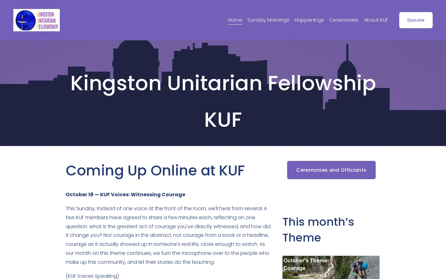 Kingston Unitarian Fellowship Homepage screenshot
