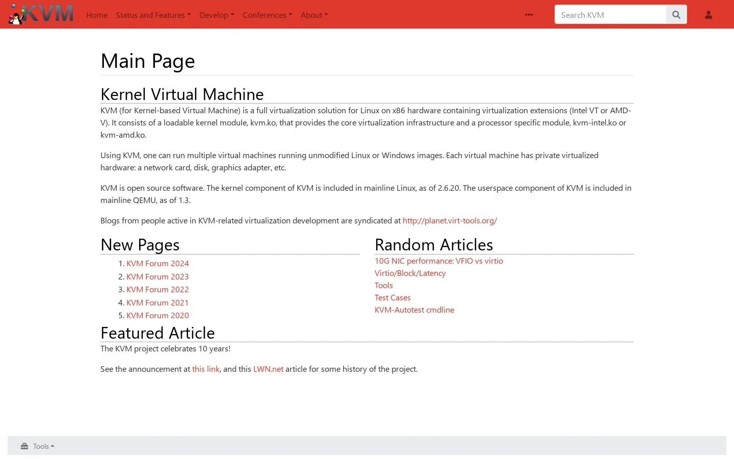 KVM Homepage screenshot