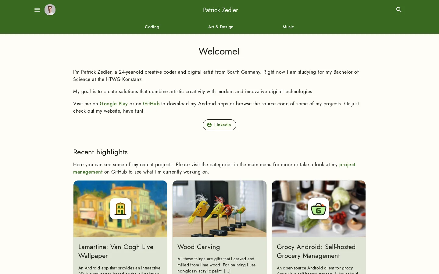 Patrick Zedler Homepage screenshot