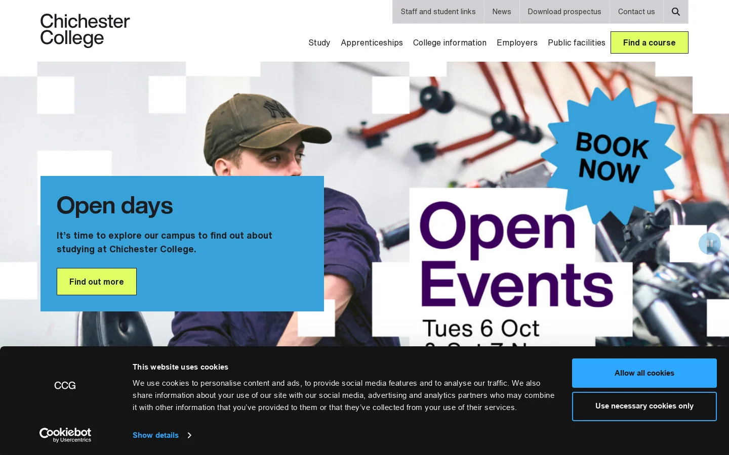 Chichester College Homepage screenshot