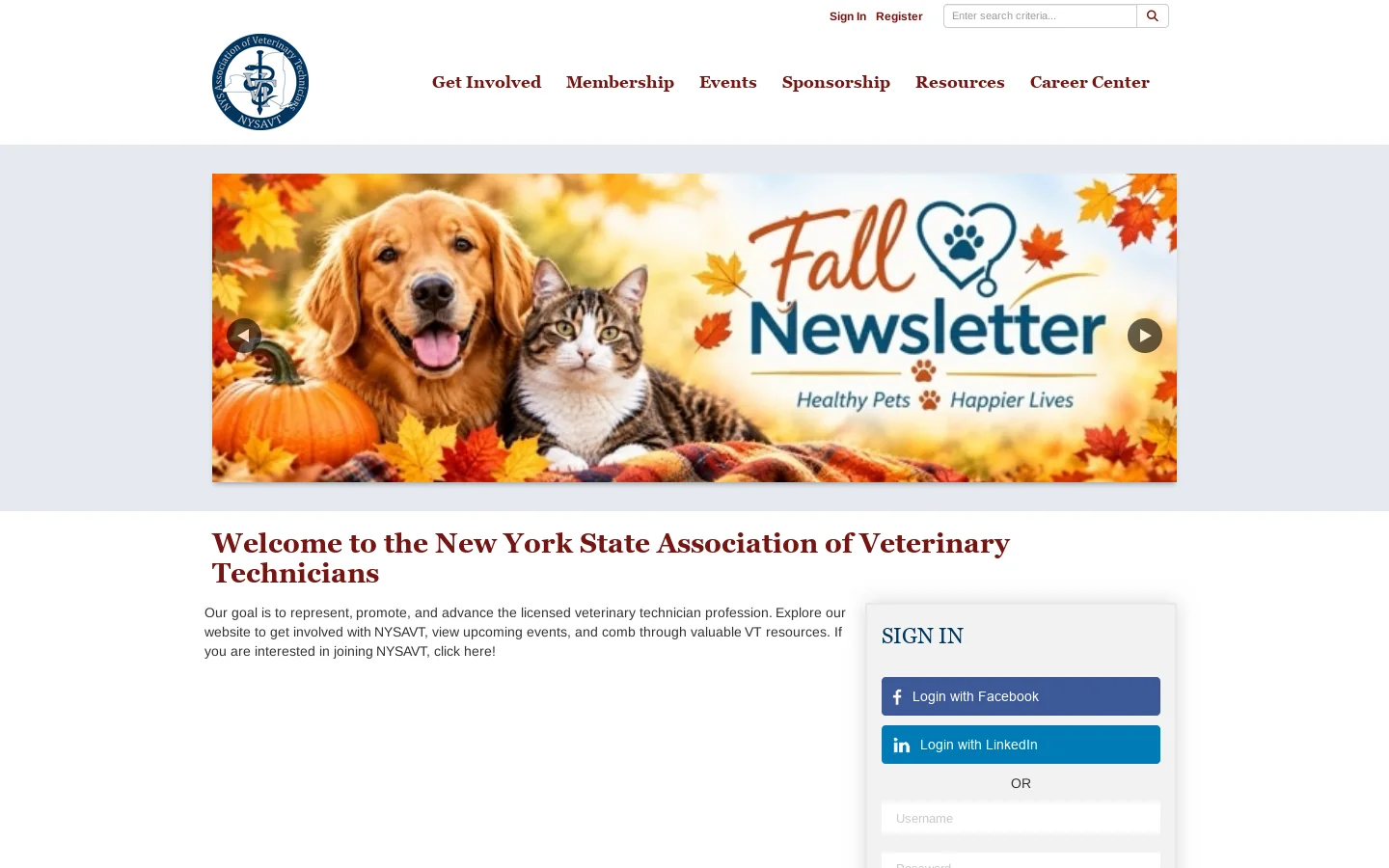 New York State Association of Veterinary Technicians Homepage screenshot