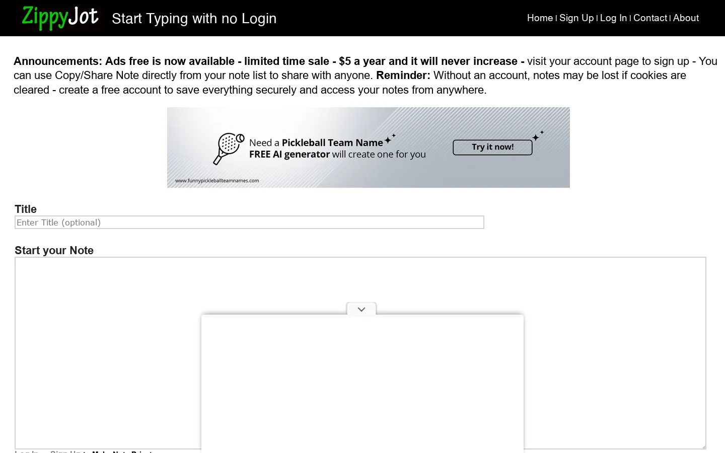 ZippyJot.com Homepage screenshot