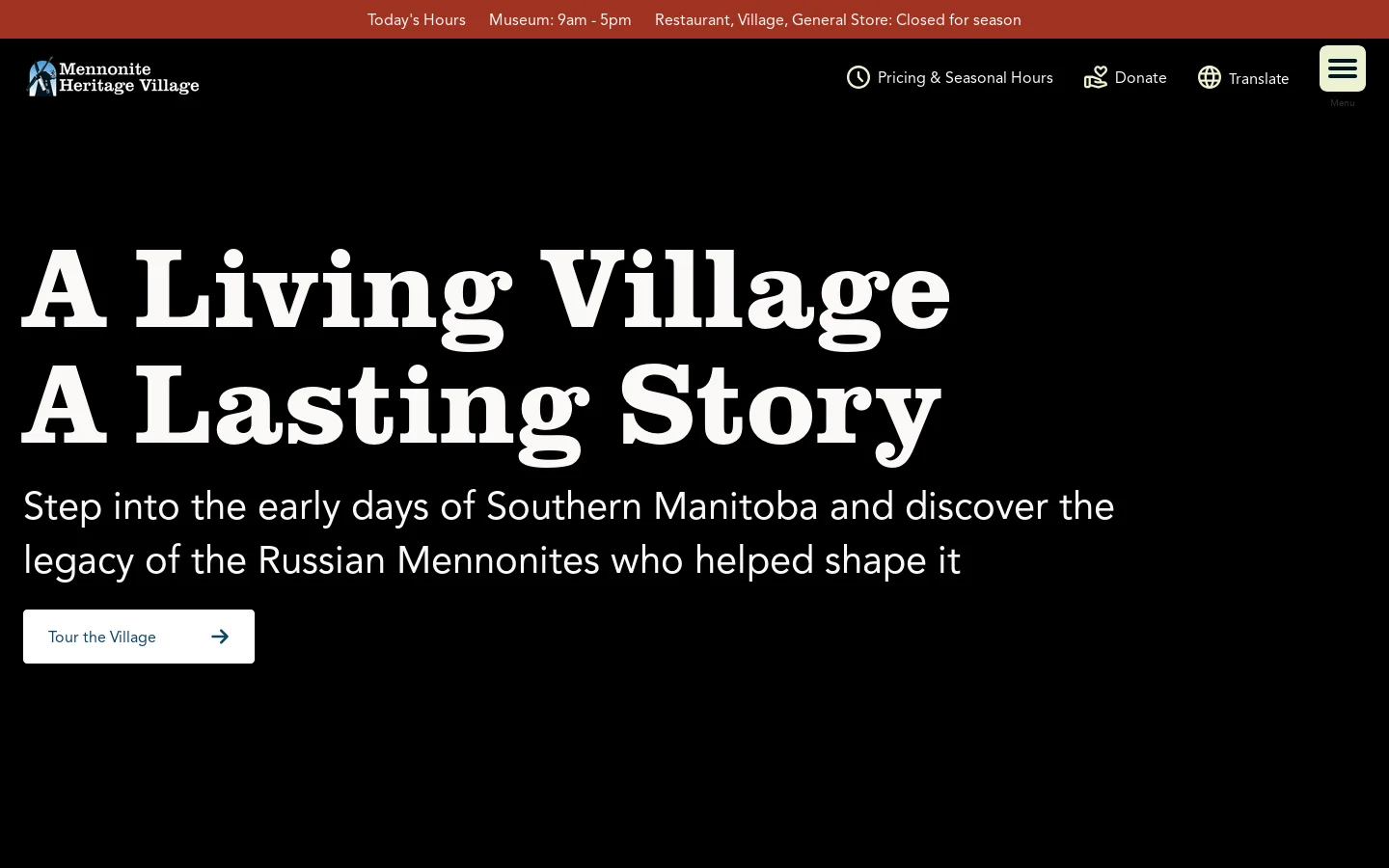 Mennonite Heritage Village Steinbach | Living History Museum Homepage screenshot