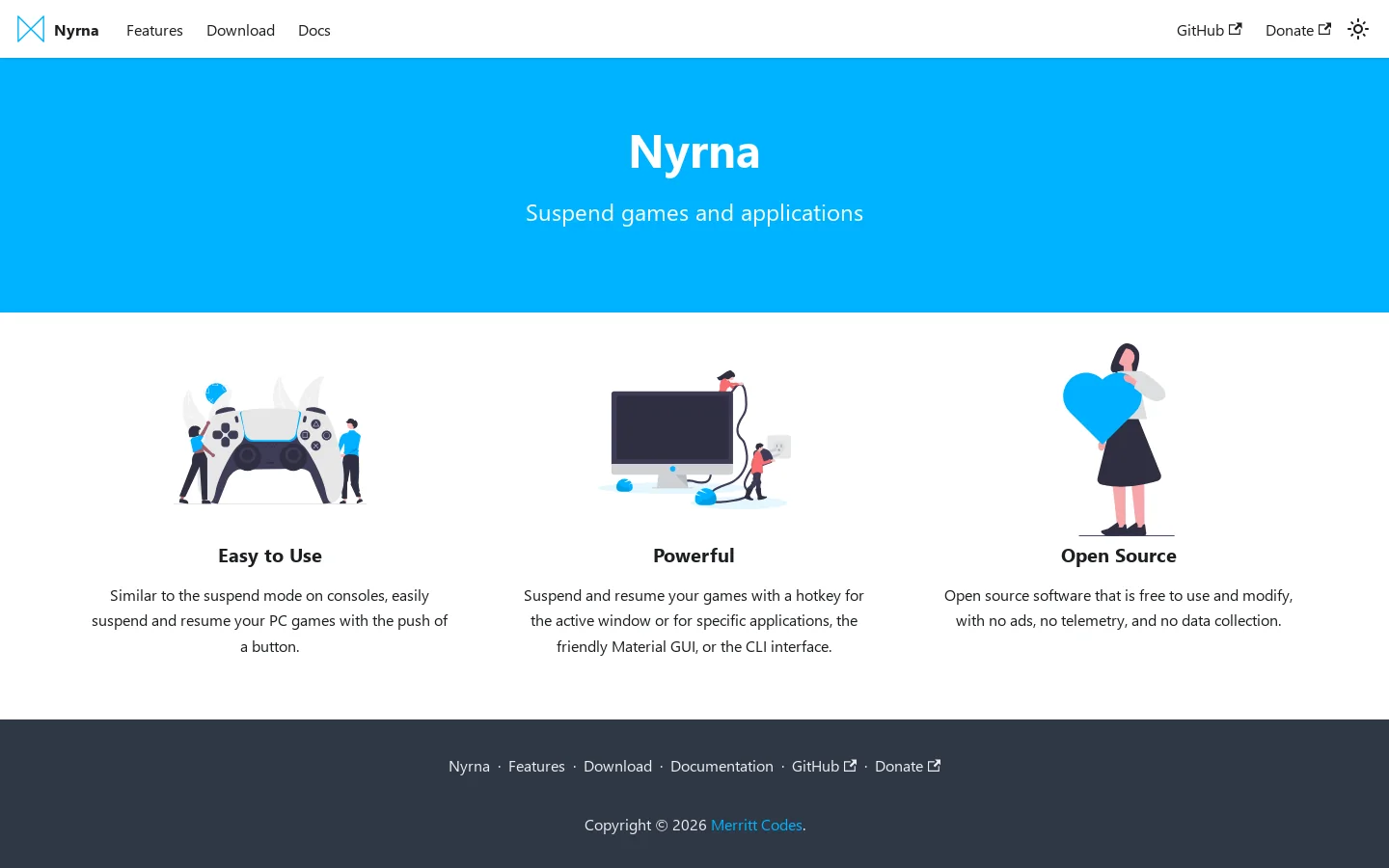 Nyrna Homepage screenshot