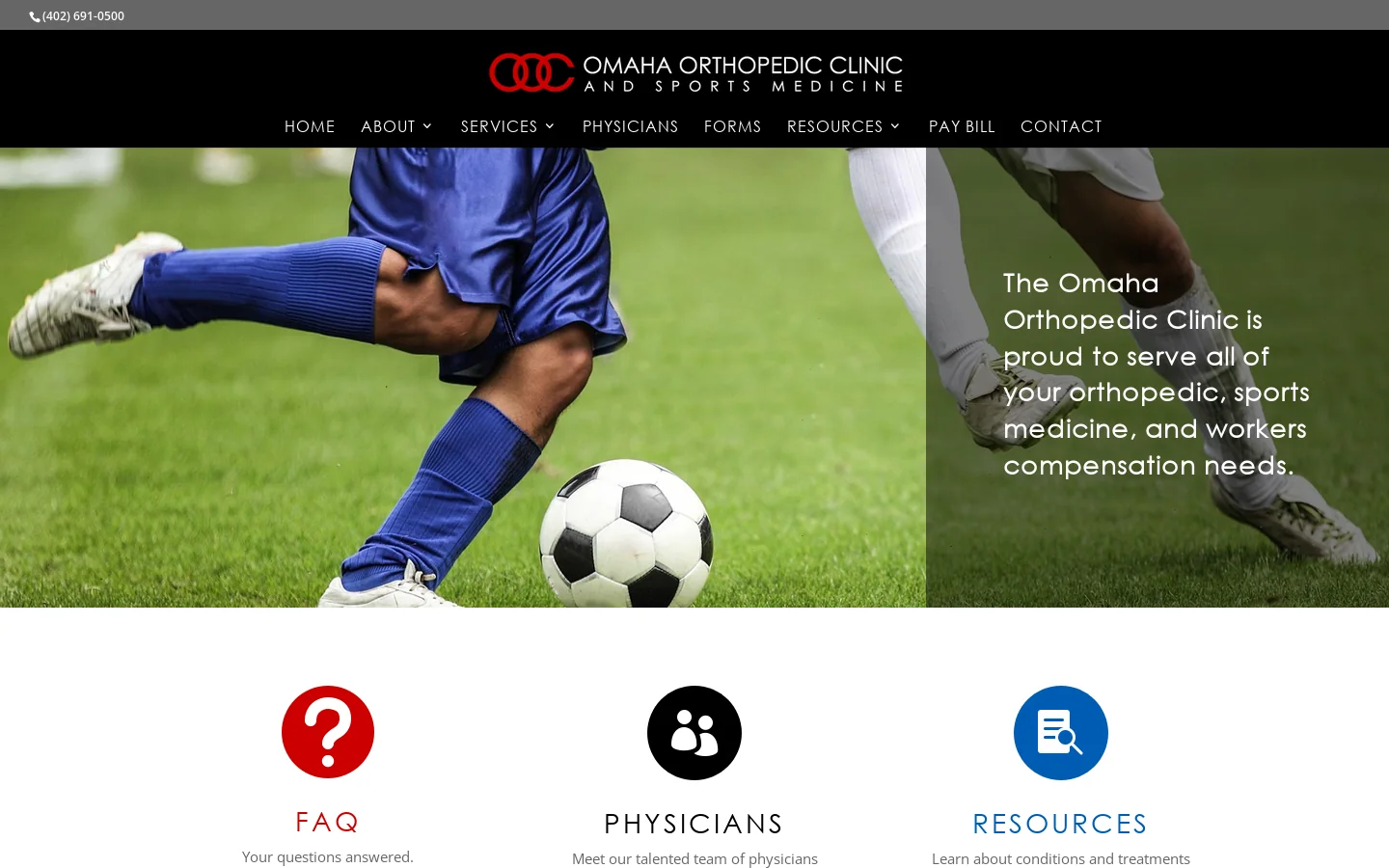 Omaha Orthopedic Clinic Homepage screenshot