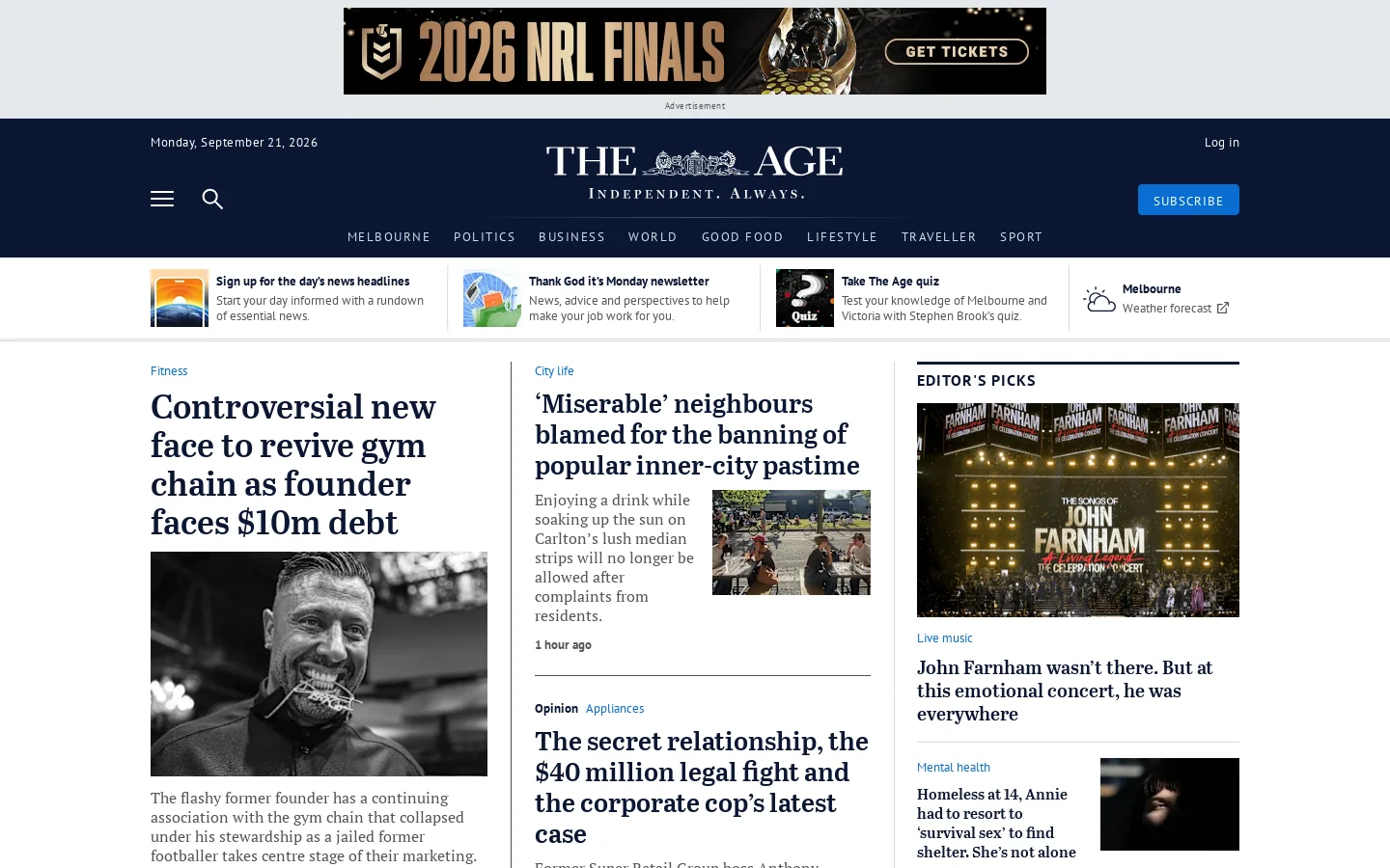 The Age Homepage screenshot