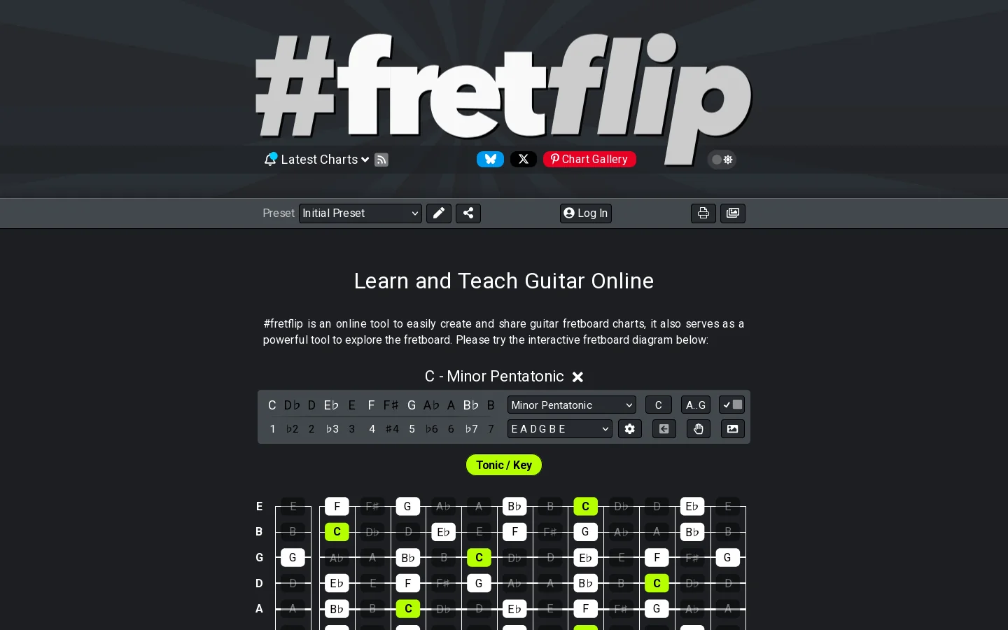 #fretflip Homepage screenshot