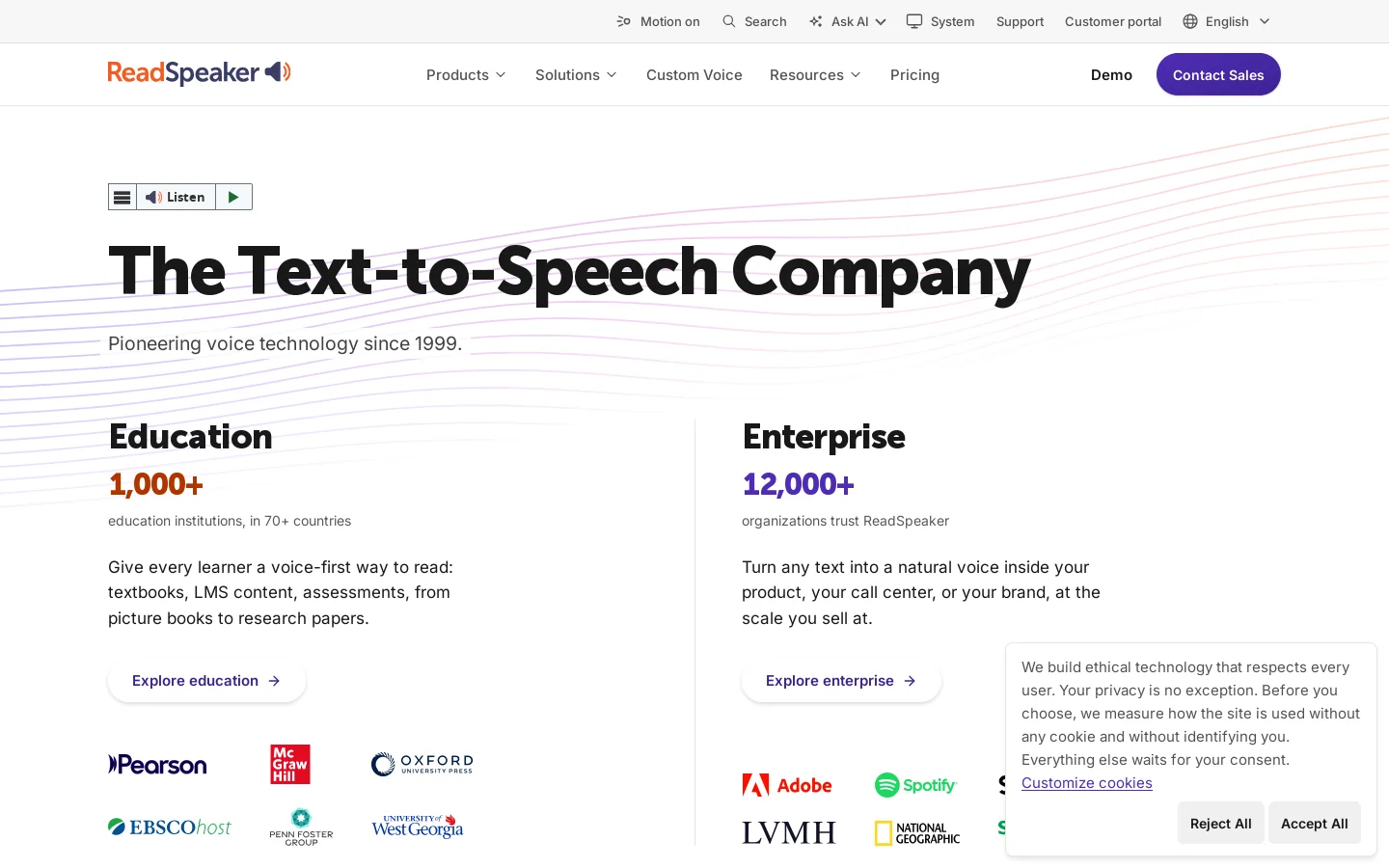ReadSpeaker Homepage screenshot