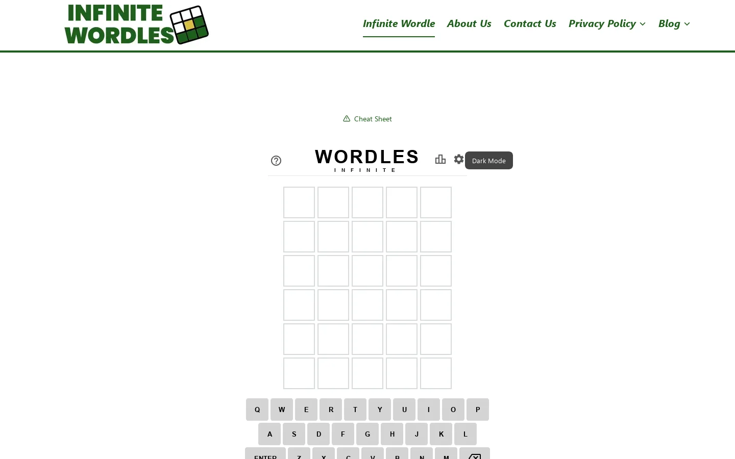 Infinite Wordle – Play Unlimited Wordle Puzzles Online 2026 Homepage screenshot