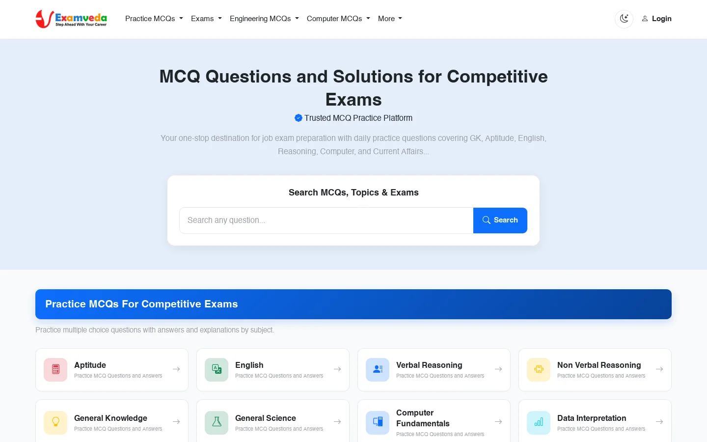 ExamVeda Homepage screenshot