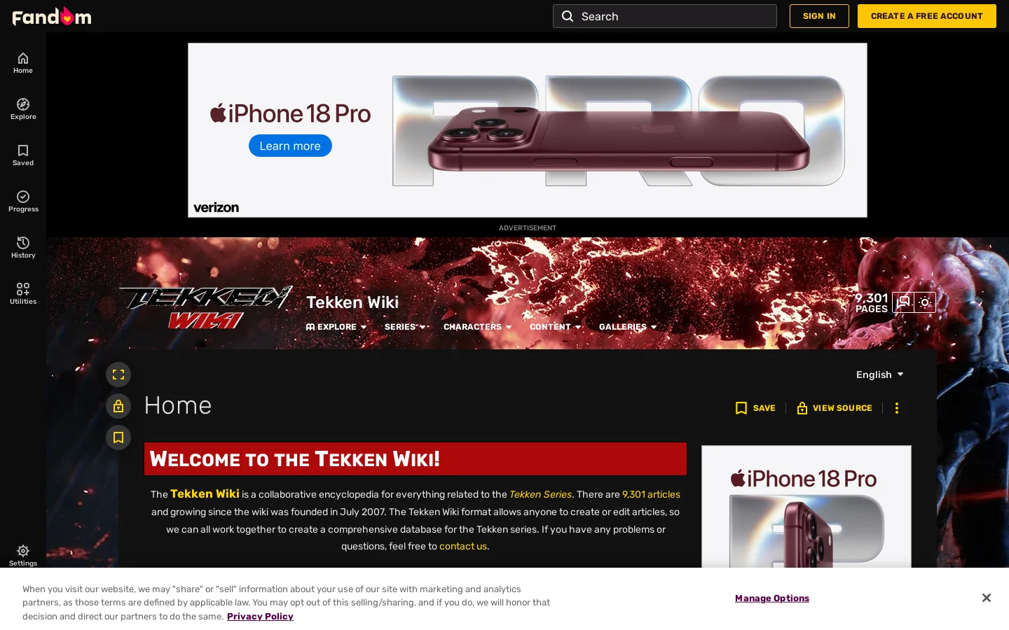 Tekken Wiki Homepage screenshot