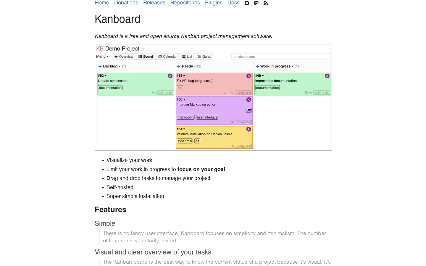 Kanboard Homepage screenshot
