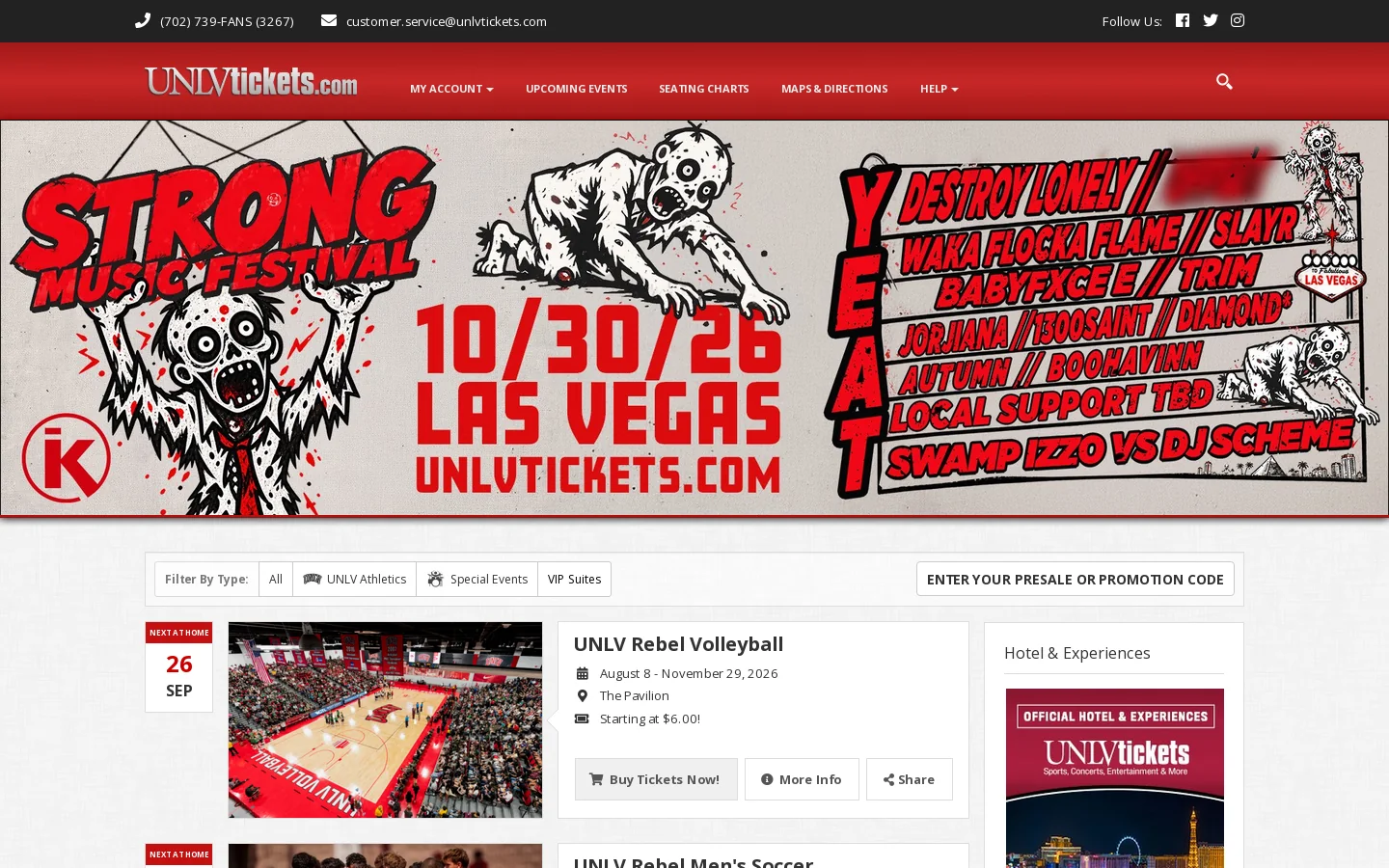 UNLVtickets.com Homepage screenshot
