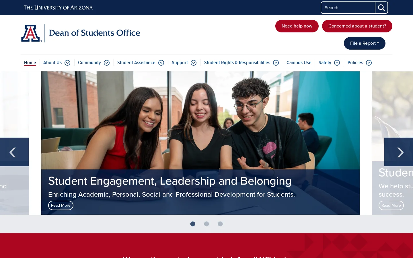 Dean of Students Office Homepage screenshot