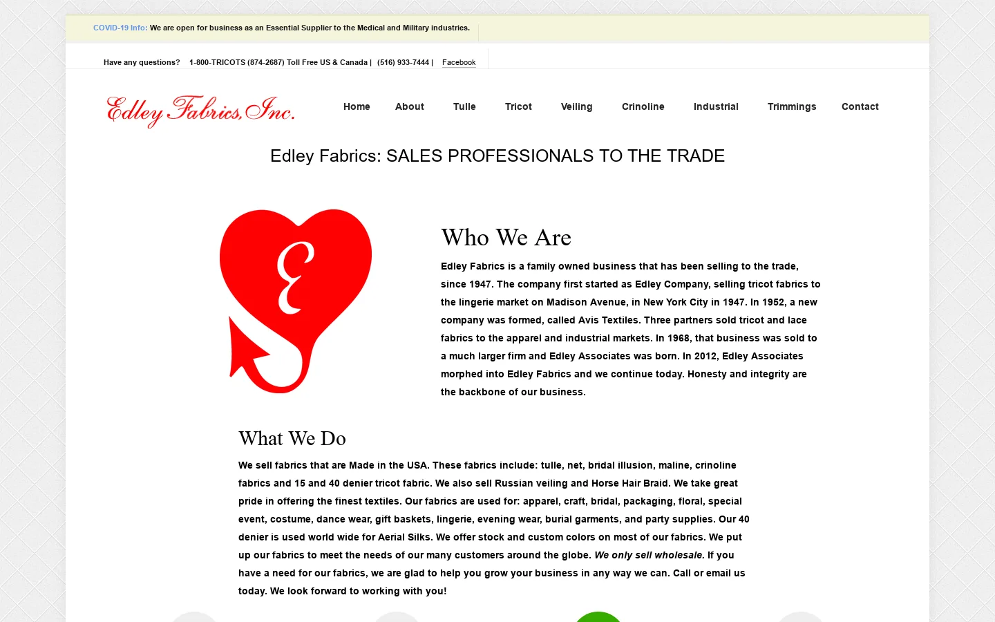 Edley Fabrics Homepage screenshot