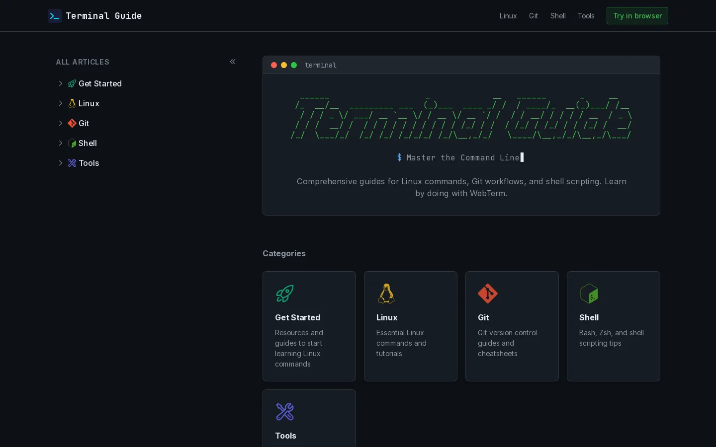 Terminal Guide Homepage screenshot
