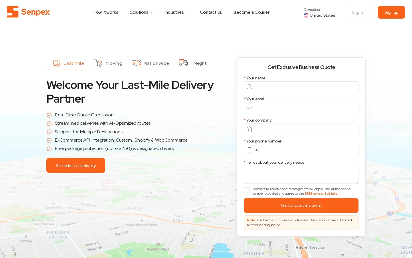 On Demand Delivery | Same Day Courier Delivery Service - Senpex Homepage screenshot