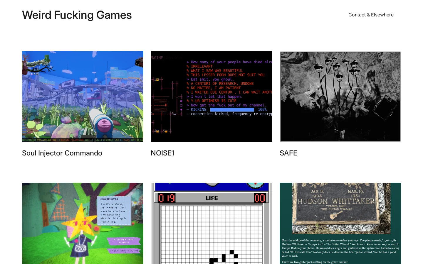 Weird Fucking Games – Just a website about weird fucking games. Homepage screenshot